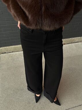 black high rise wide leg cuffed jeans